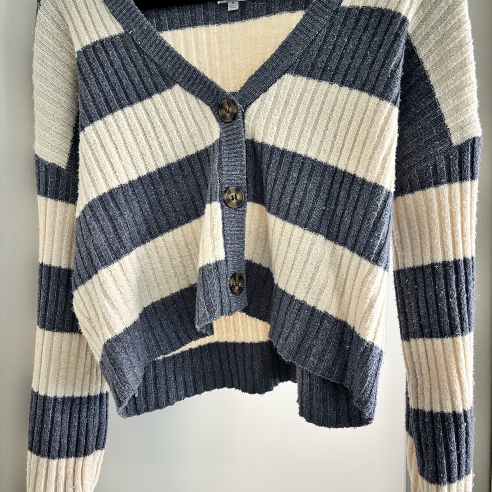 Blue Rain Navy and Cream Striped Cardigan